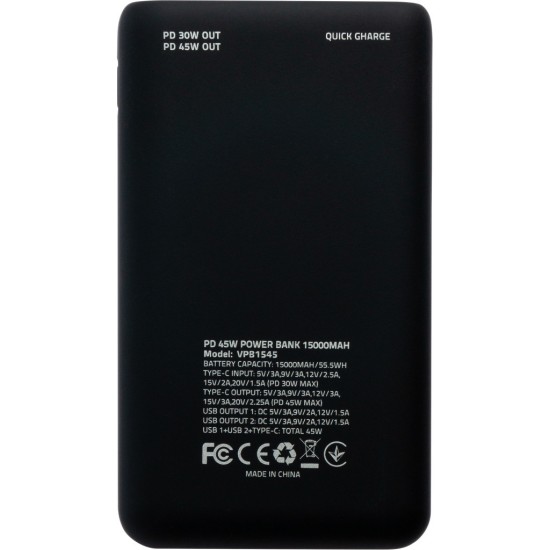 Батарея универсальная Vinga 15000 mAh 45W QC+PD (VPB1545)