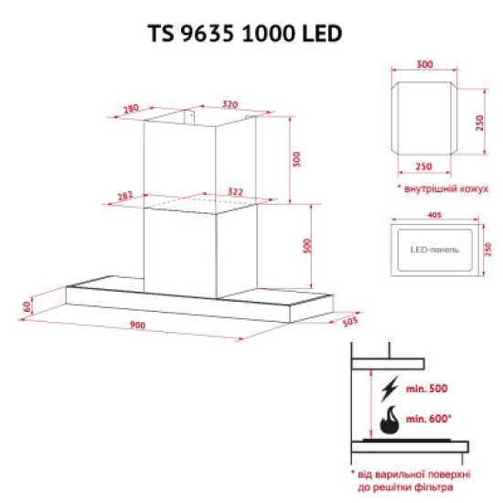 Вытяжка кухонная Perfelli TS 9635 I/BL 1000 LED