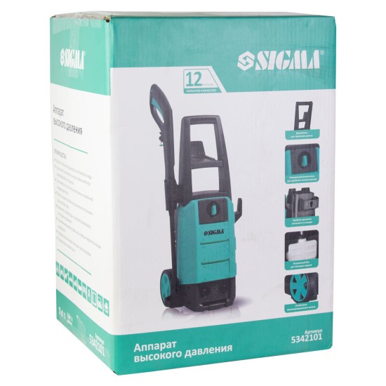 Мойка высокого давления Sigma 2000Вт max 150bar 7.2 л/мин + турбонасадка (5342101) Мойка высокого давления Sigma 2000Вт max 150bar 7.2 л/мин + турбонасадка (5342101)