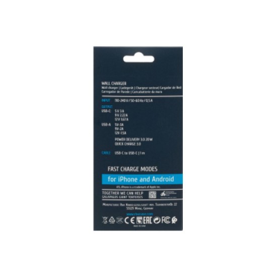 Зарядний пристрій RivaCase 2хUSB-А + Type-C PD 20W+QC3.0 кабель Type-C white (PS4102 WD4 (White))