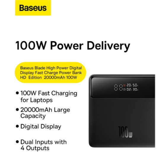 Батарея универсальная Baseus Blade HD 20000mAh PD/100W, Black (PPBL000101 / PPBLD100HD) Батарея универсальная Baseus Blade HD 20000mAh PD/100W, Black (PPBL000101 / PPBLD100HD)