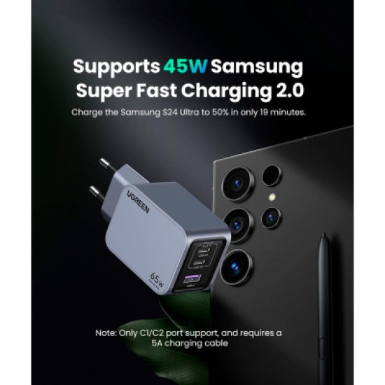 Зарядное устройство Ugreen 3xUSB 65W (2хUSB-C+USB-A) Gan Nexode Pro X755 (25871)