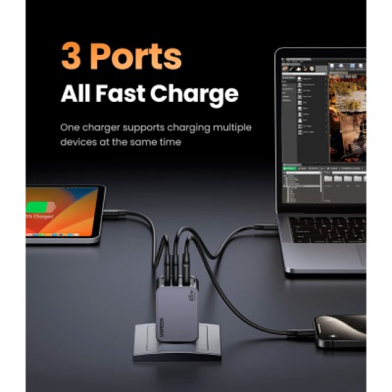 Зарядное устройство Ugreen 3xUSB 65W (2хUSB-C+USB-A) Gan Nexode Pro X755 (25871)