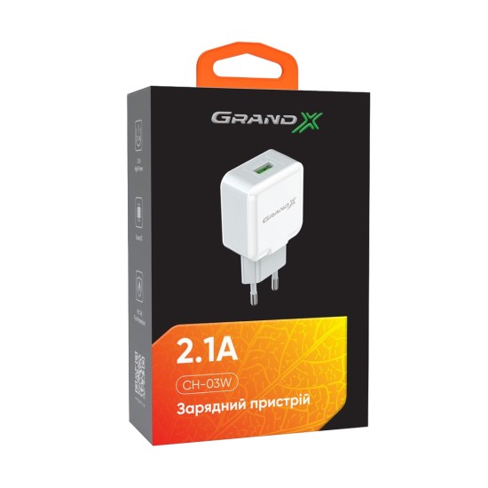 Зарядное устройство Grand-X 5V 2.1A White (CH-03W) Зарядное устройство Grand-X 5V 2.1A White (CH-03W)