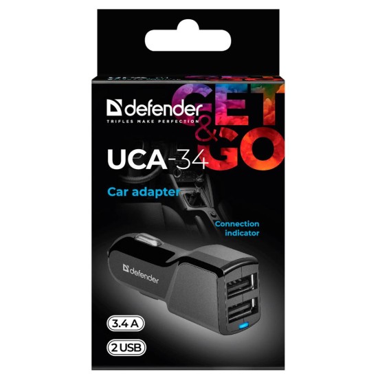 Зарядное устройство Defender UCA-34 2xUSB, 5V / 3.4A (83834)