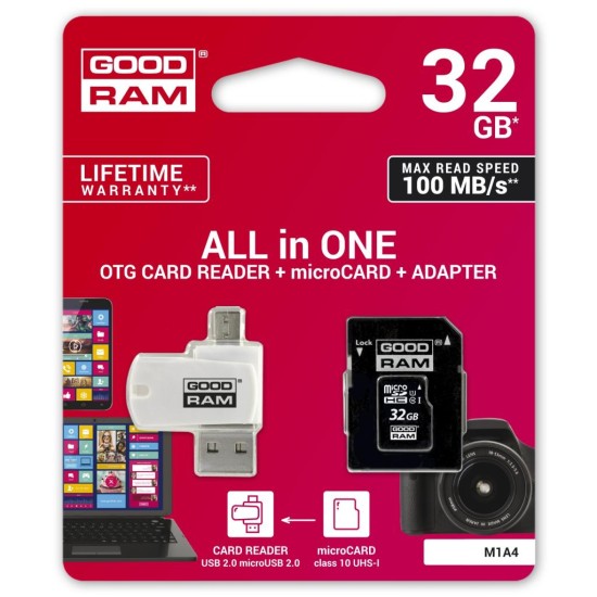 Карта пам'яті Goodram 32GB microSDHC class 10 UHS-I (M1A4-0320R12) Карта пам'яті Goodram 32GB microSDHC class 10 UHS-I (M1A4-0320R12)