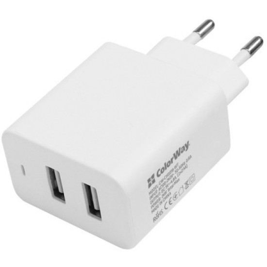 Зарядное устройство ColorWay 2USB AUTO ID 4.8A (24W) (CW-CHS016-WT) Зарядное устройство ColorWay 2USB AUTO ID 4.8A (24W) (CW-CHS016-WT)