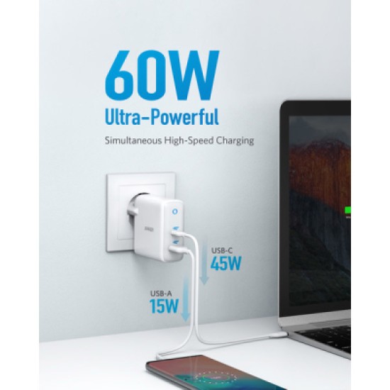 Зарядний пристрій Anker PowerPort+ Atom III 45W USB-C+15W USB-A (White) (A2322G21) Зарядний пристрій Anker PowerPort+ Atom III 45W USB-C+15W USB-A (White) (A2322G21)