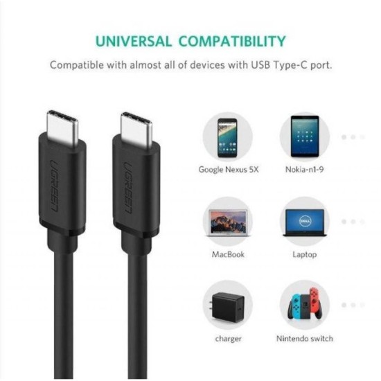 Дата кабель USB-C to USB-C 1.0m US286 3A Black Ugreen (50997) Дата кабель USB-C to USB-C 1.0m US286 3A Black Ugreen (50997)