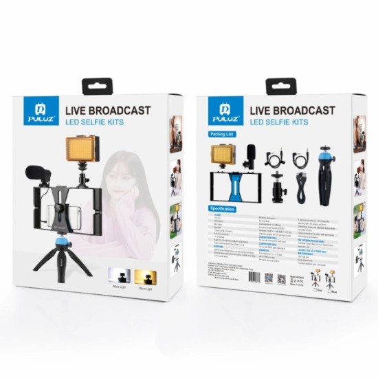 Набор блогера Puluz 4in1 (light, mount, phone holder, microphone) (PKT3023)
