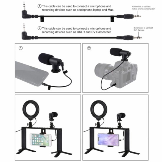 Набор блогера Puluz 4in1 (ring light, mount, phone holder, microphone) (PKT3028)