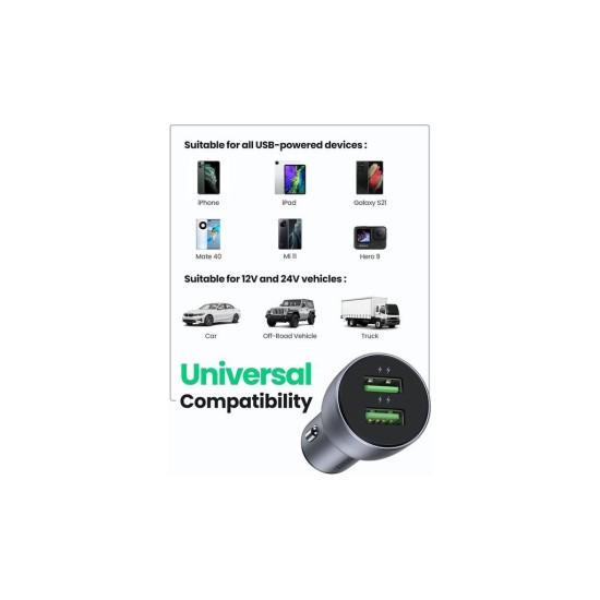 Зарядное устройство Ugreen CD213 36W 2xUSB QC 3.0 3A Car Charger (Dark Blue) (10144) Зарядное устройство Ugreen CD213 36W 2xUSB QC 3.0 3A Car Charger (Dark Blue) (10144)